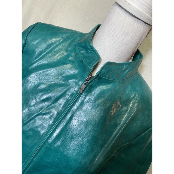 Pamela McCoy Vintage 80's Leather Jacket Turquoise Leather 80s Women's Size S - Picture 3 of 16